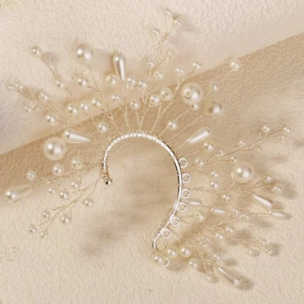 ✨NEW✨ Elegant White Floral Pearl Statement Ear Cuff wedding prom